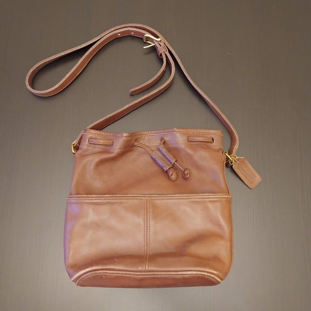 Vintage Coach Brown Leather Bucket Cinch Bag